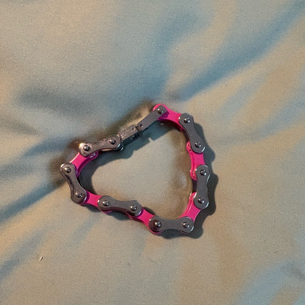 Pink and Silver Bike Chain Bracelet